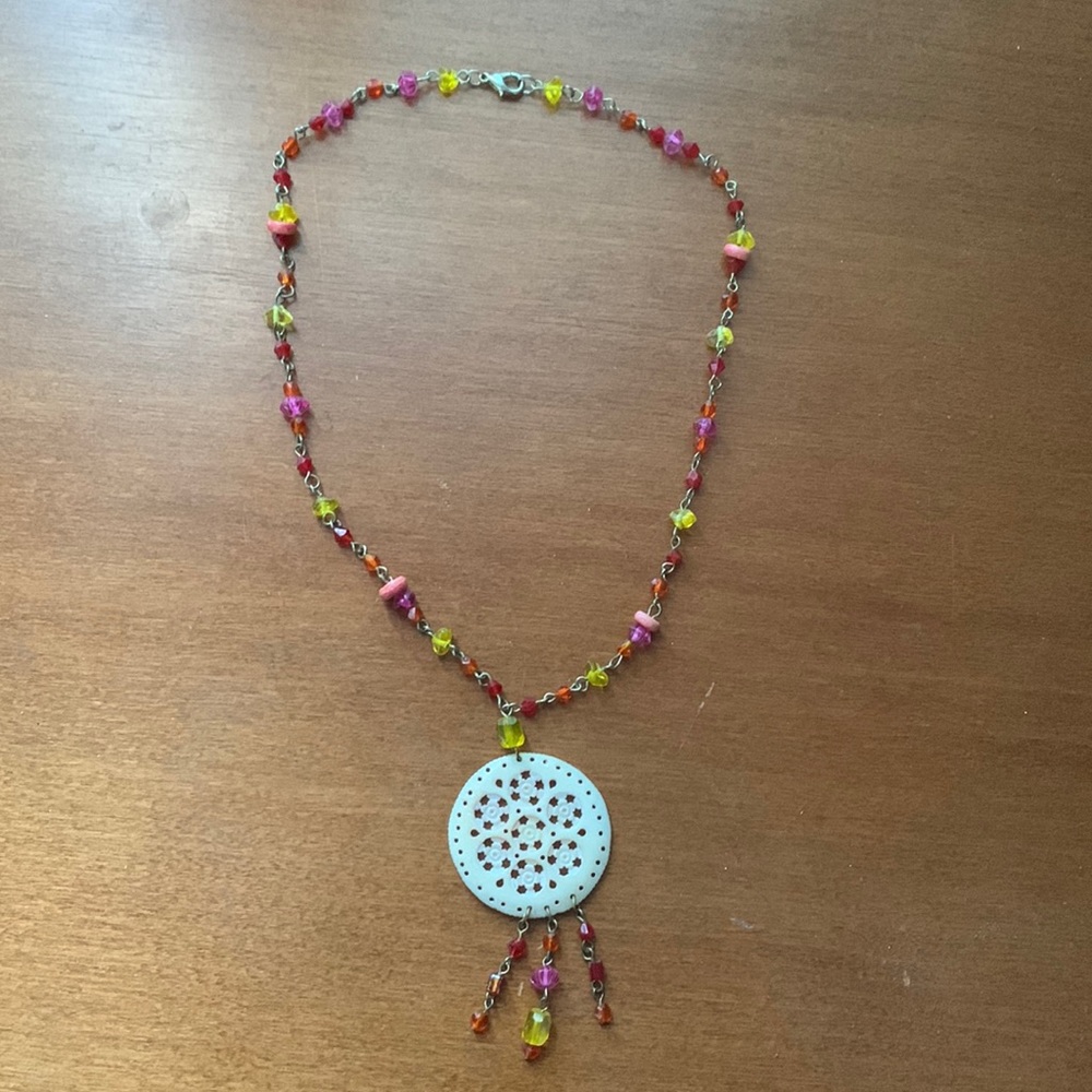 Multicolor rainbow bead dream catcher necklace